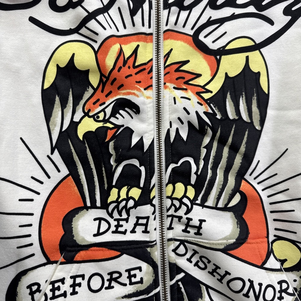 Ed Hardy Eagle Graphic Full Zip Hoodie Ivory Mens Size L NWT Tattoo art - Picture 7 of 16